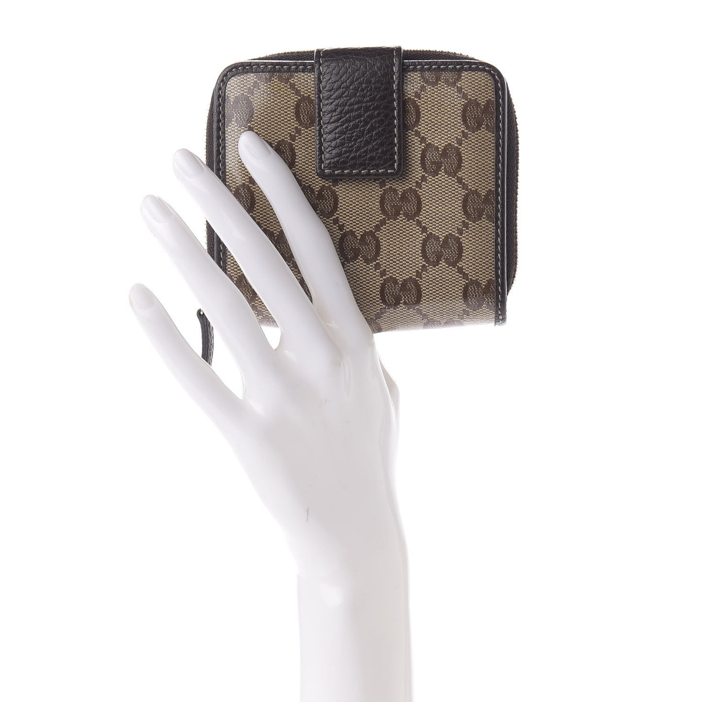 Crystal Monogram Dollar Calfskin Zip Around French Wallet Beige Ebony Testa di Moro