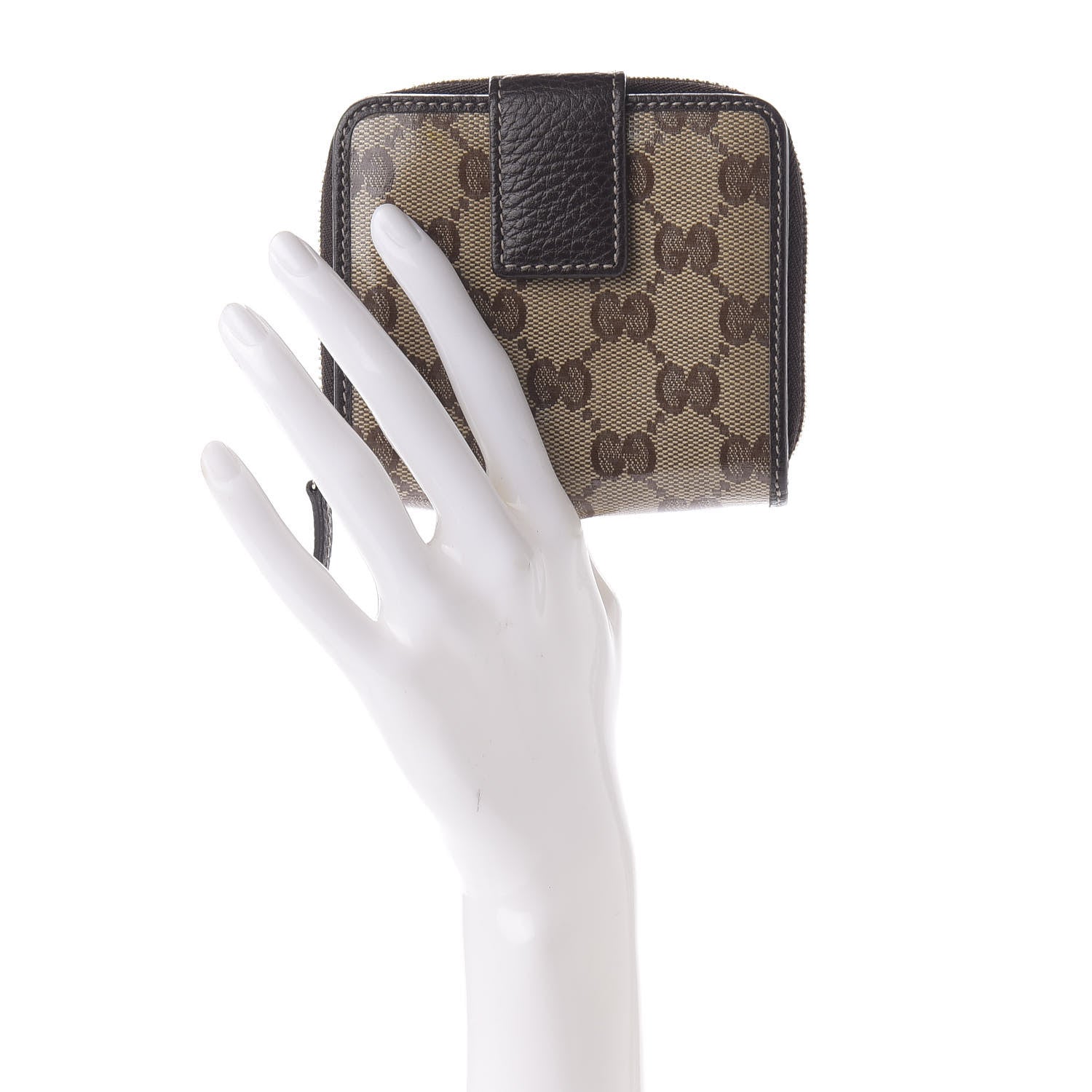 Gucci Crystal Monogram Dollar Calfskin Zip Around French Wallet Beige Ebony Testa di Moro 2 of 7