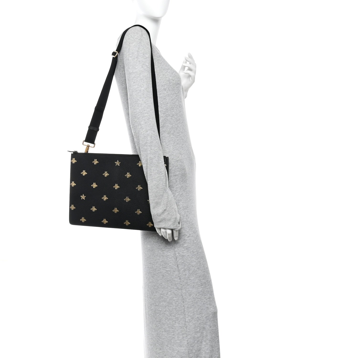 Gucci Grained Calfskin Bee Star Messenger Black 2 of 11
