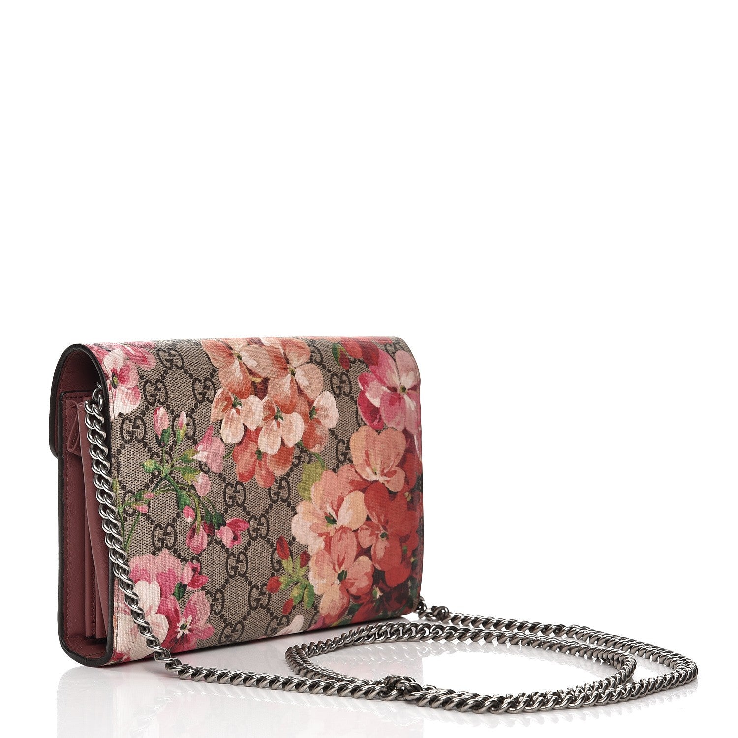 Gucci GG Supreme Monogram Blooms Mini Dionysus Chain Wallet Beige Multicolor Dry Rose 4 of 7