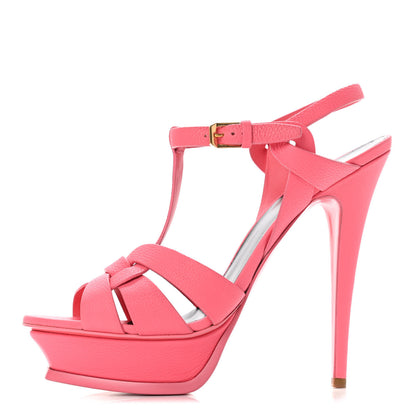 Saint Laurent Grained Calfskin Tribute 105 Platform Sandals 40.5 Rose Clair 1 of 7