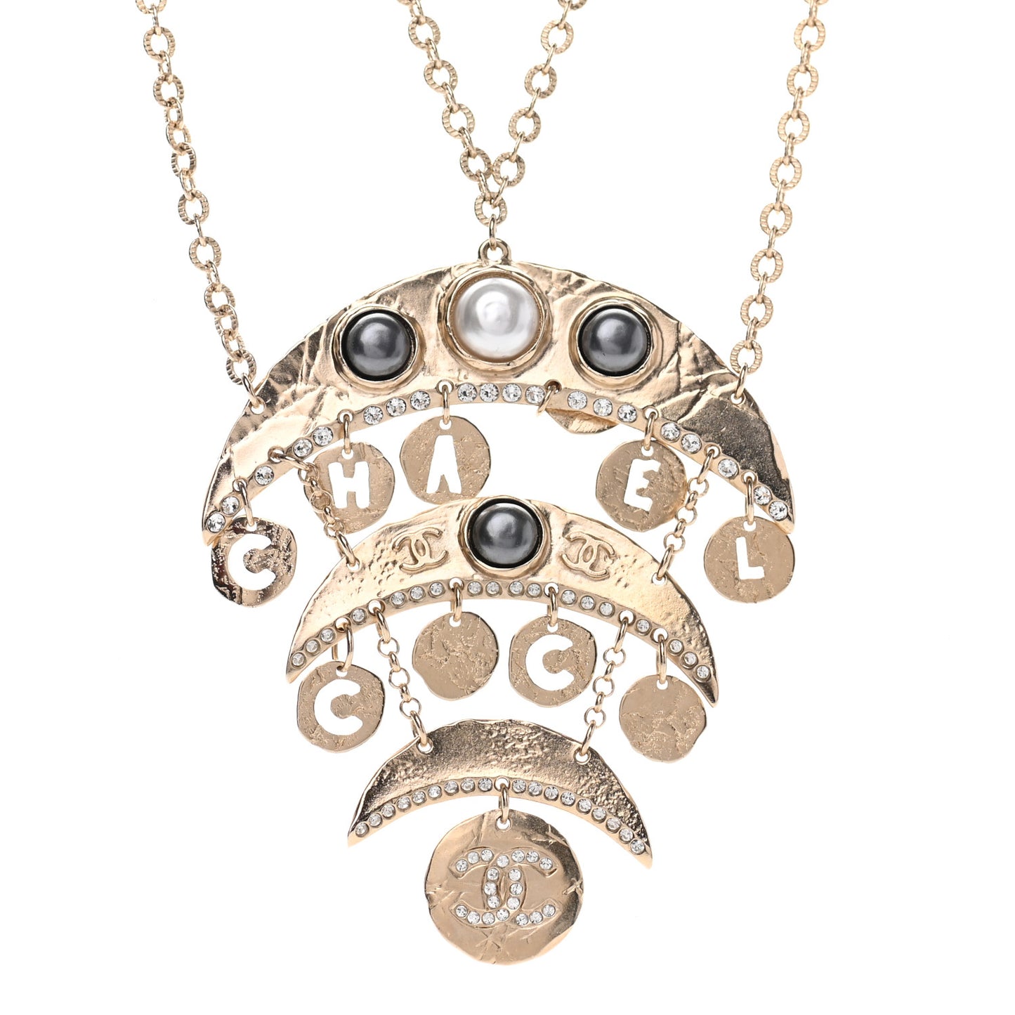 Crystal CC Pearl Drop Pendant Necklace