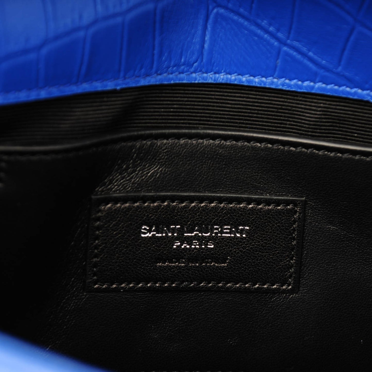 Calfskin Crocodile Embossed Medium Classic Monogram Kate Tassel Satchel Bleu Majorelle