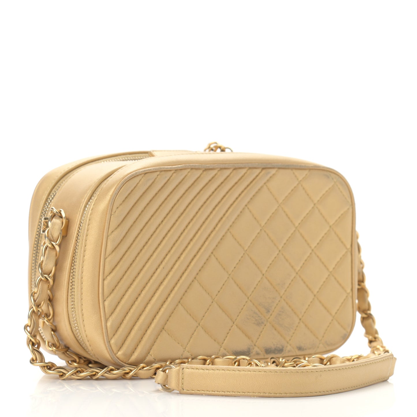 Metallic Lambskin Quilted Small Coco Boy Camera Case Gold