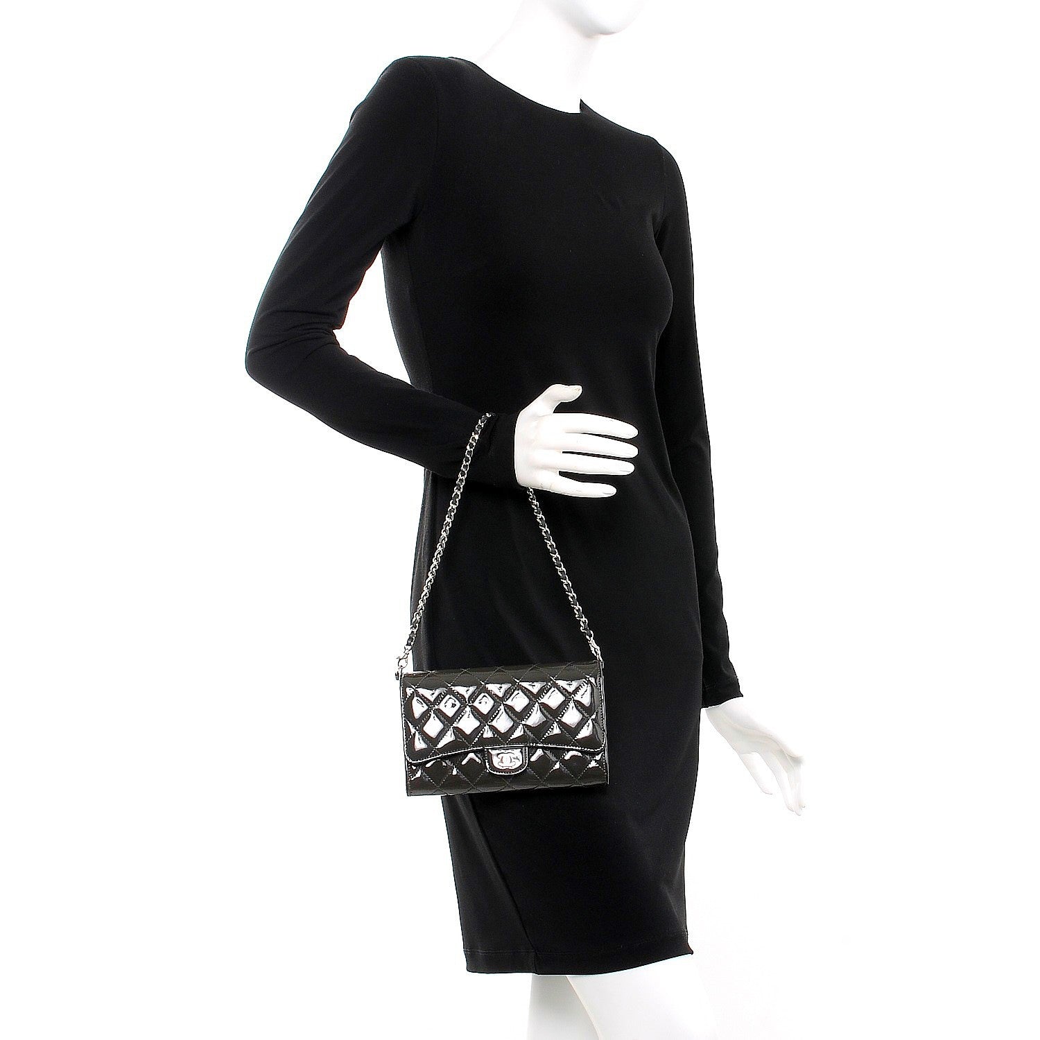 Chanel Patent Quilted Wallet On Removable Chain Dark Grey 2 of 11