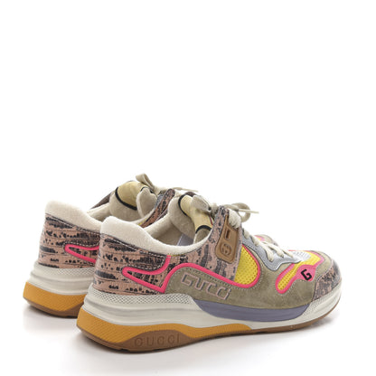 Gucci Suede Calfskin Tejus Printed Womens Ultrapace Sneakers 37.5 Pink Silver Oatmeal Yolk 4 of 8