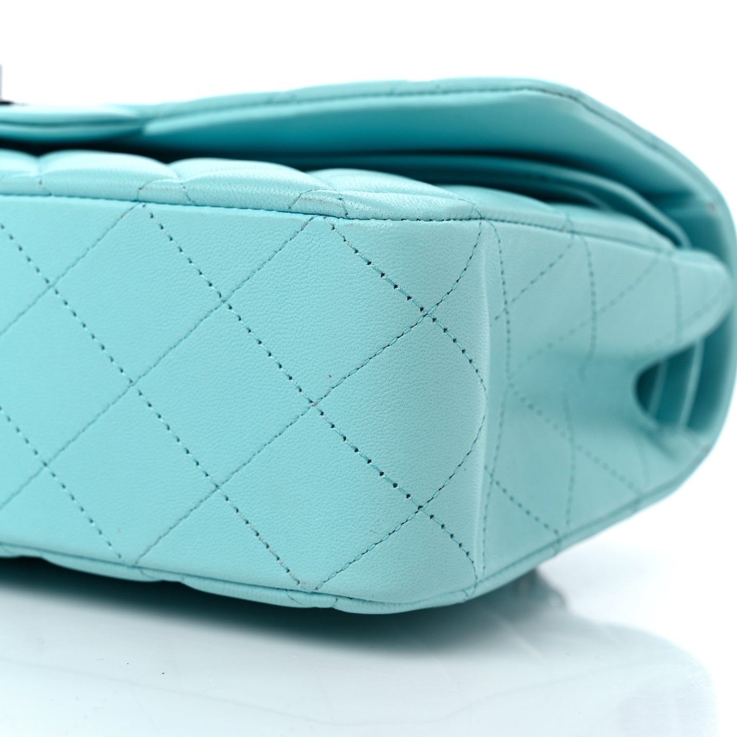 Lambskin Quilted Medium Double Flap Light Blue