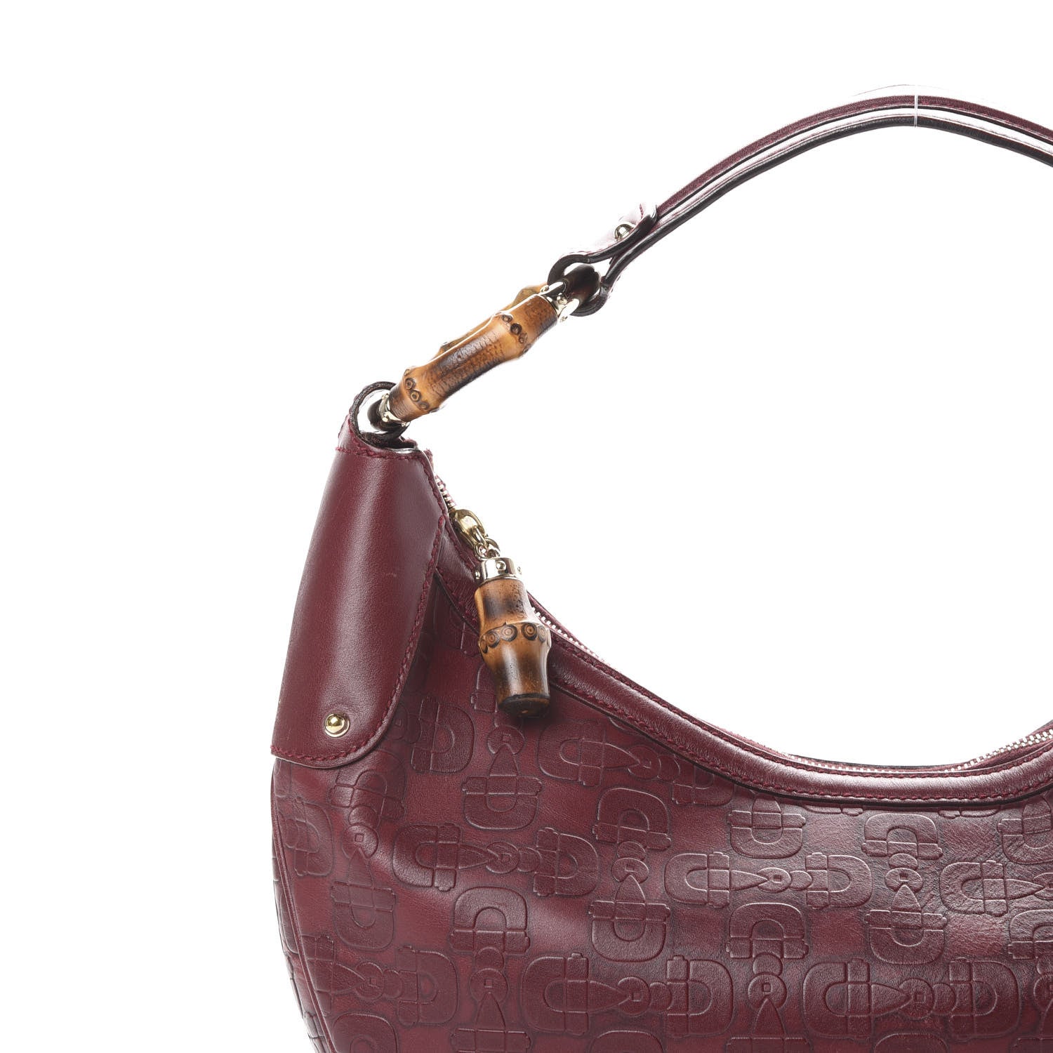 Gucci Calfskin Horsebit Bamboo Ring Hobo Red 7 of 13