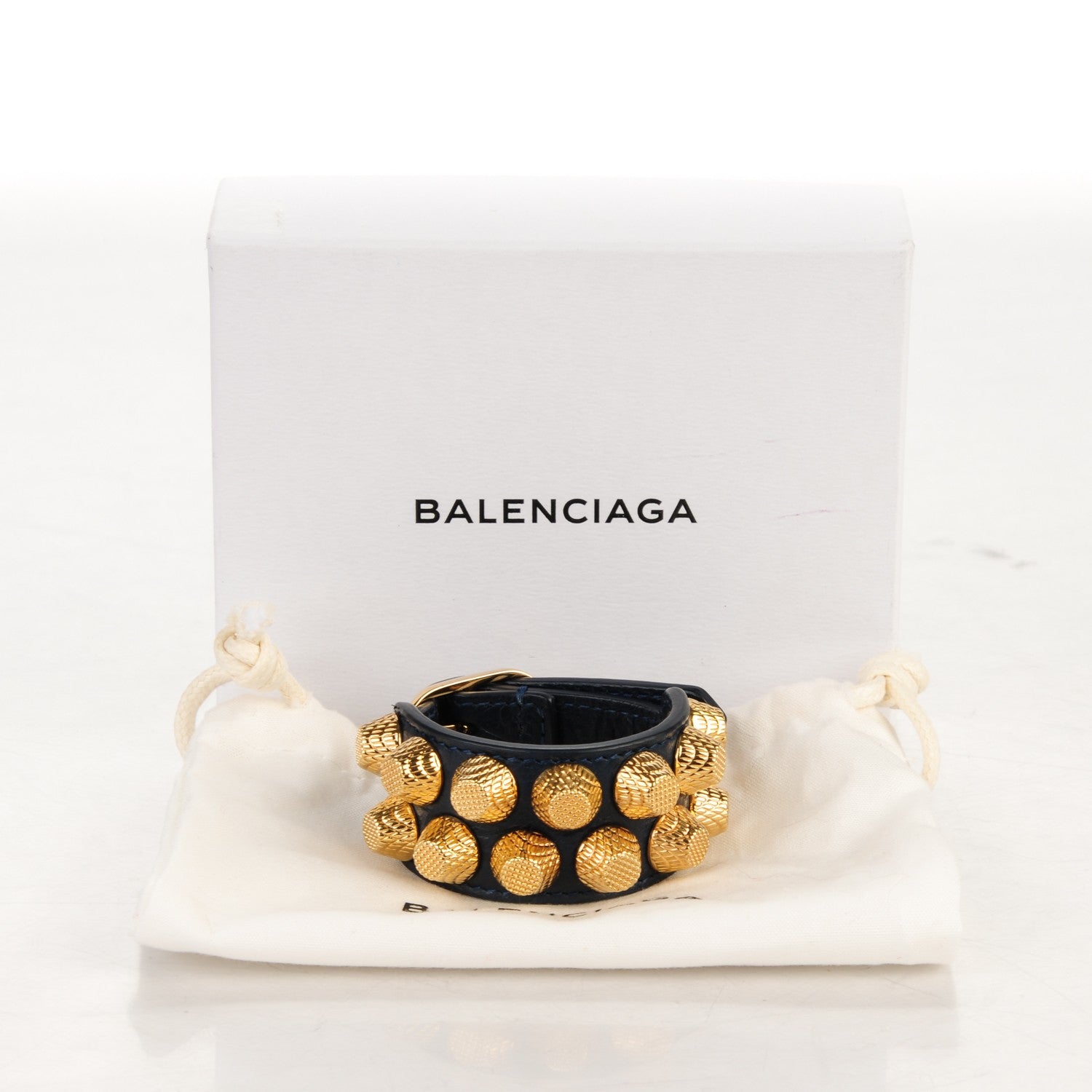 Balenciaga Agneau Arena Two Row Giant Gold M Bracelet Bleu Obscur 8 of 8