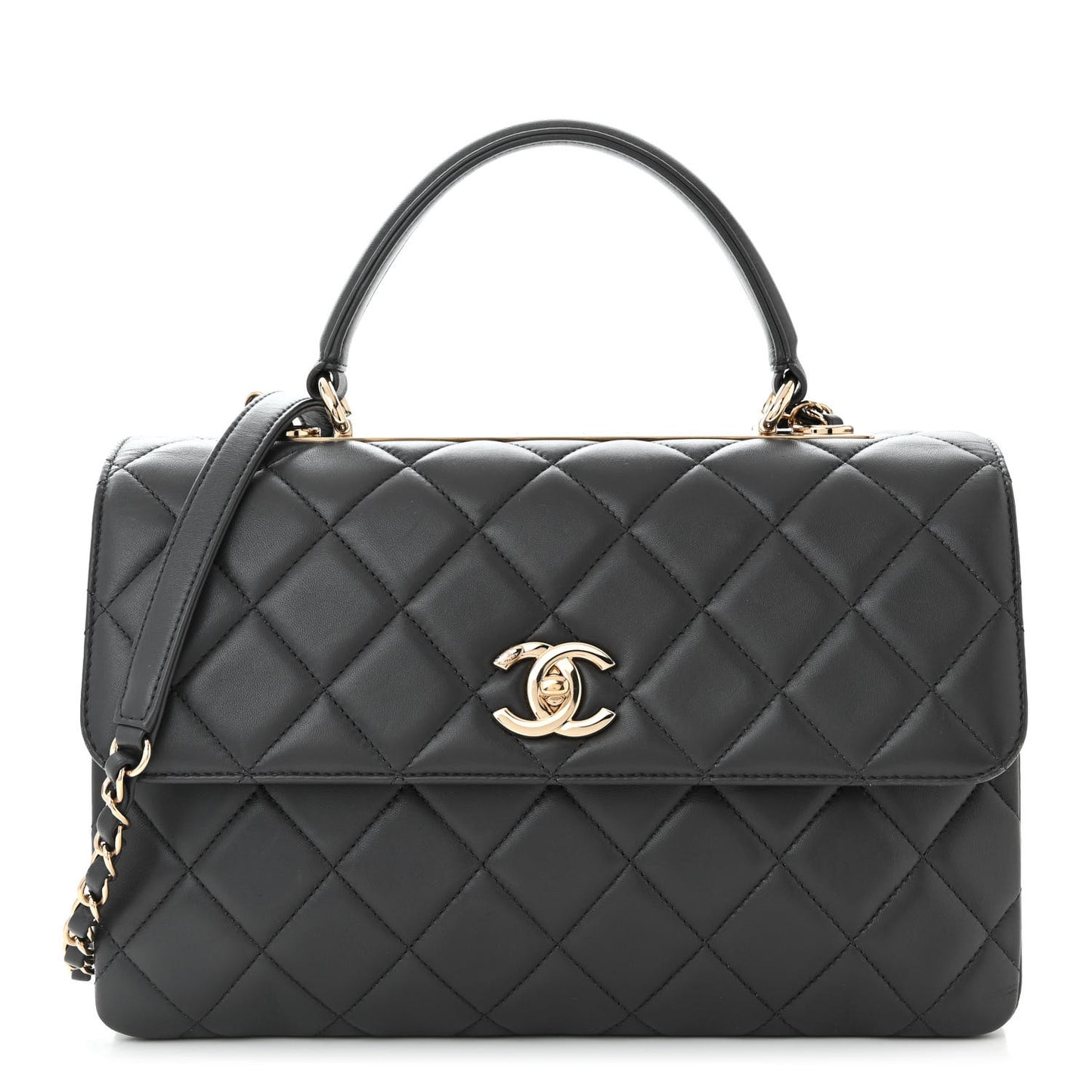 Lambskin Quilted Medium Trendy CC Flap Dual Handle Bag Dark Grey
