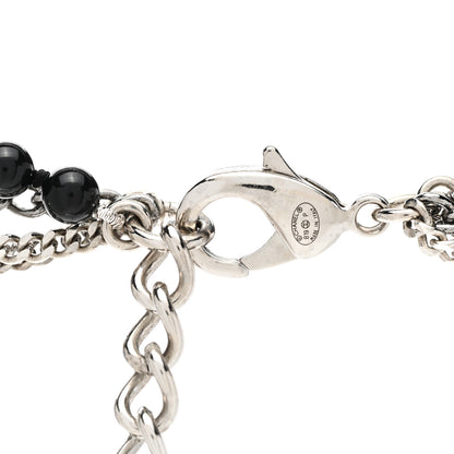 Chanel Metal Crystal Baguette Beaded CC Multi Strand Long Necklace Silver Black 5 of 7