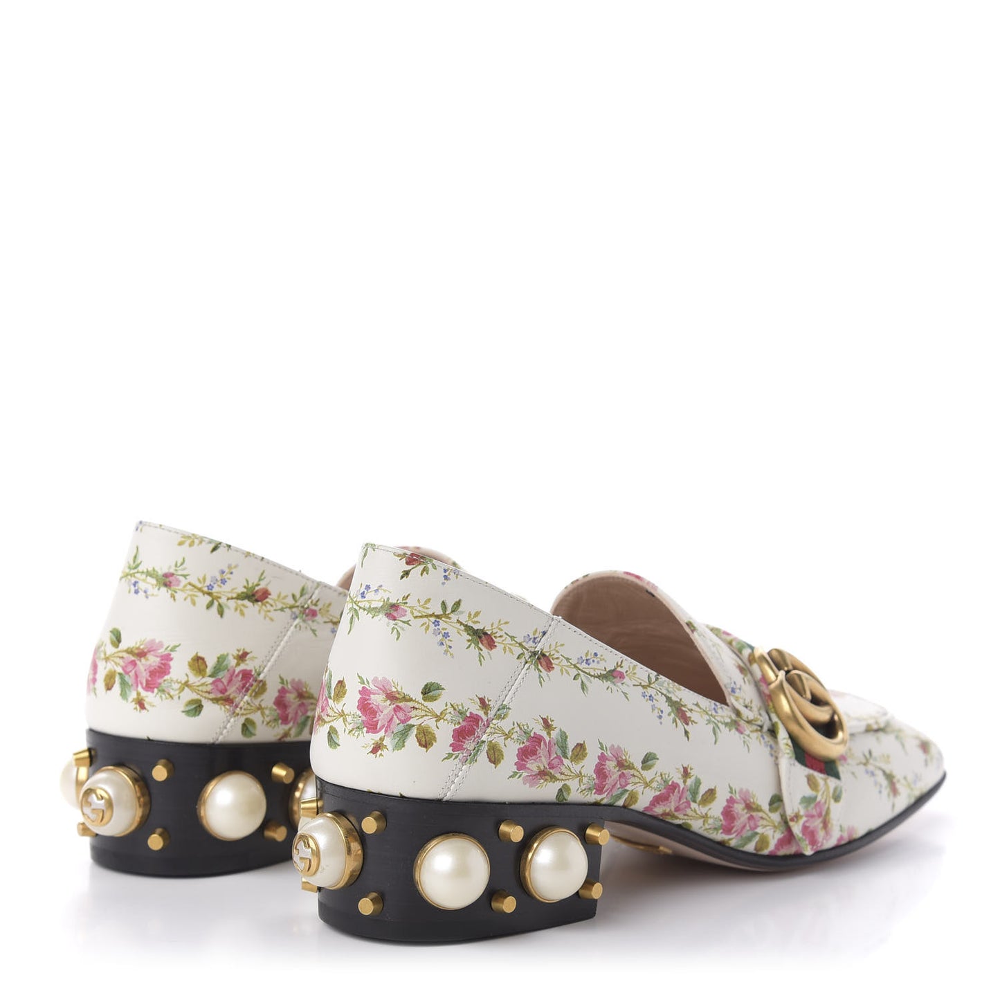 Calfskin Web Pearl Floral Embellished Peyton Loafer 36 White Multicolor