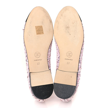 Chanel Tweed Grosgrain Cap Toe Ballerina Flats 37 Pink Black 5 of 9