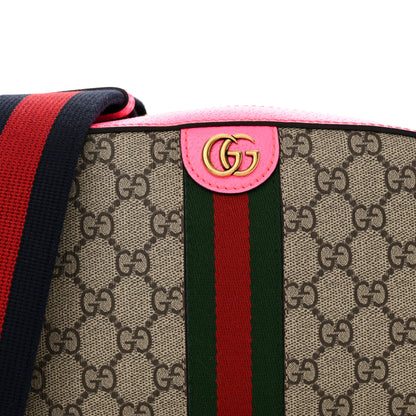 Gucci GG Supreme Monogram Textured Dollar Calfskin Web Ophidia Small Crossbody Bag Beige Ebony Fuchsia 8 of 10