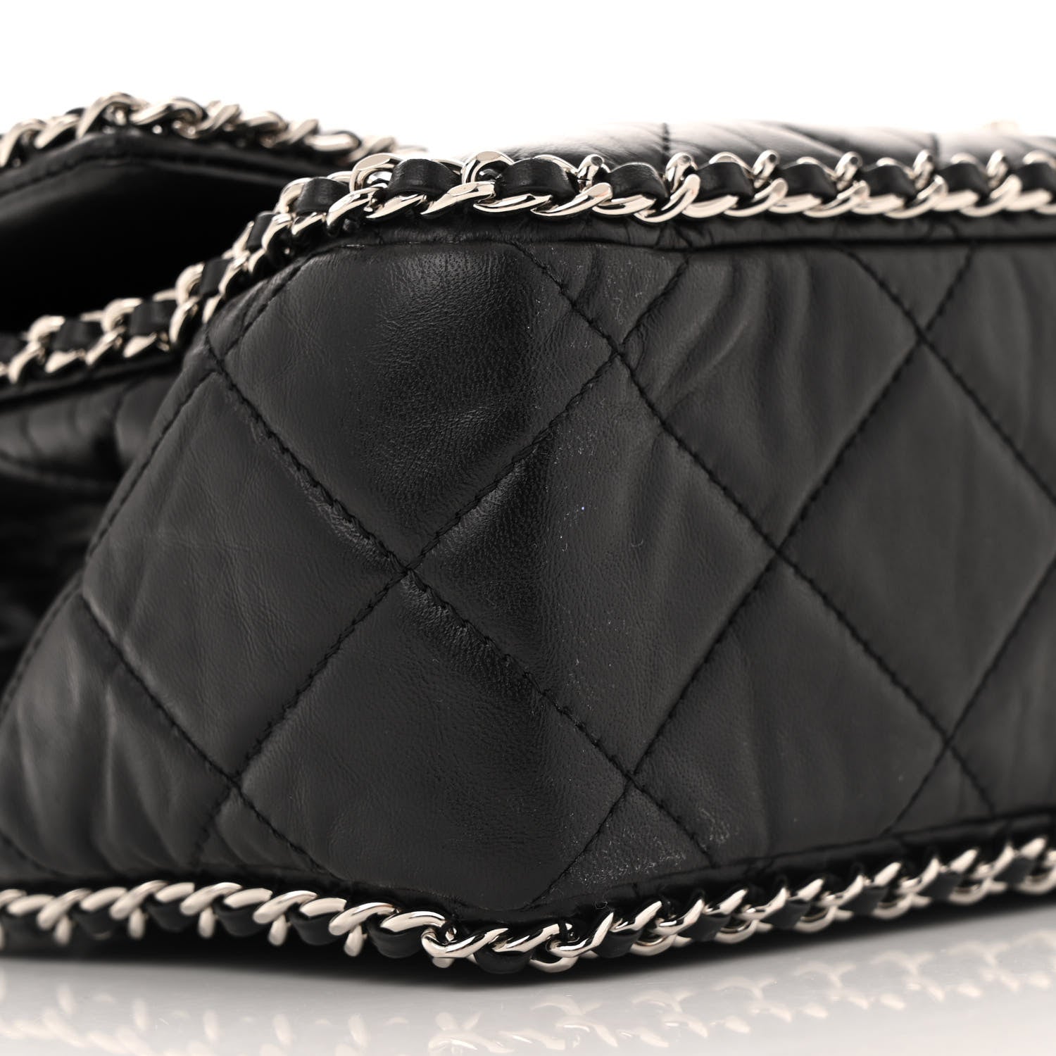 Chanel Crumpled Calfskin Quilted Large Chain All Over Flap Bag Black 9 of 11