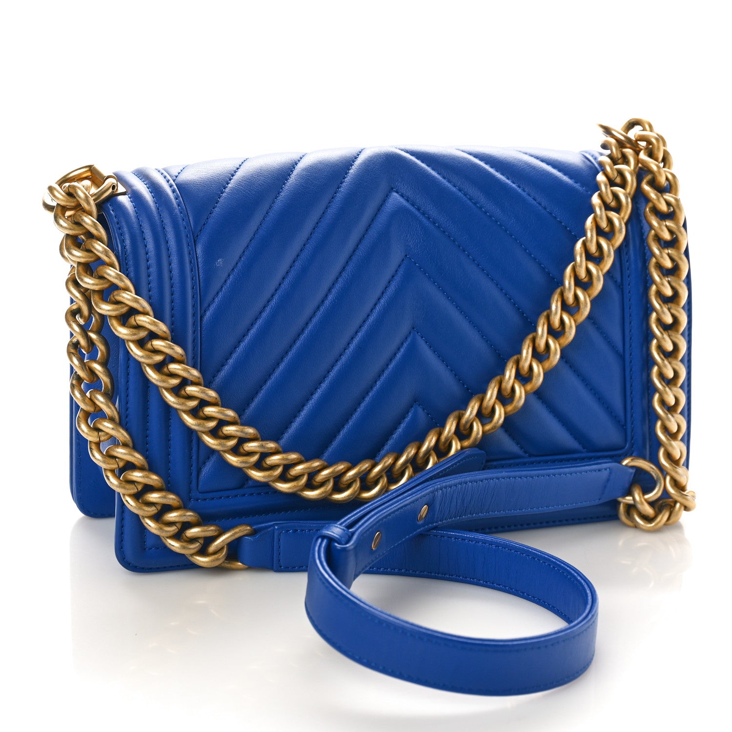 Chanel Calfskin Chevron Quilted Medium Boy Flap Blue 3 of 10