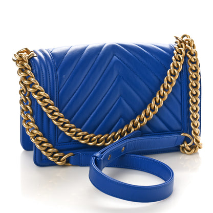 Chanel Calfskin Chevron Quilted Medium Boy Flap Blue 3 of 10