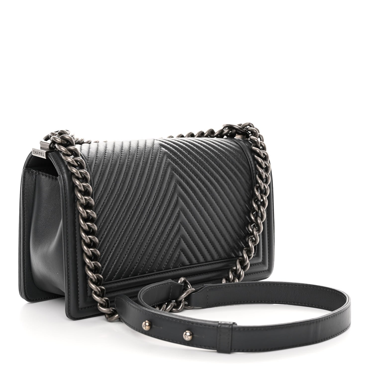 Chanel Calfskin Chevron Quilted Medium Boy Flap Grey 3 of 12
