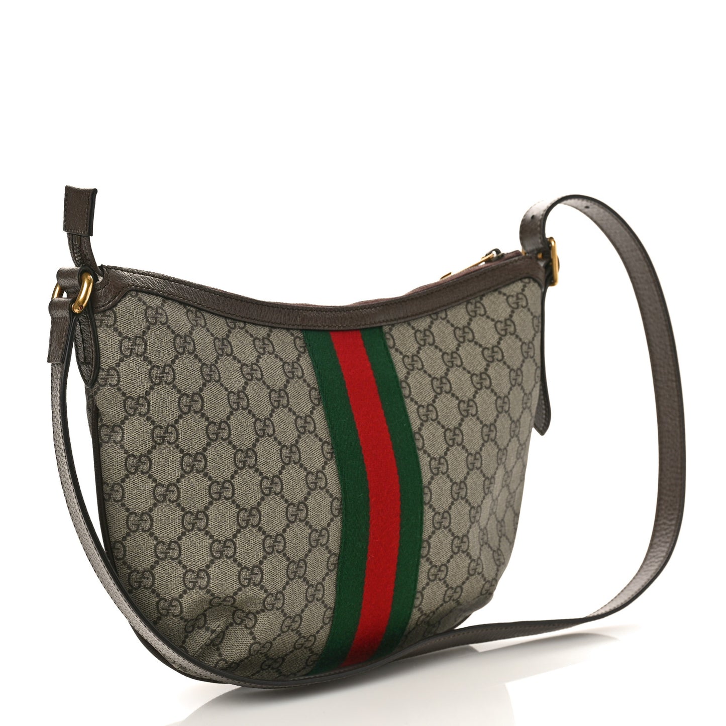 GG Supreme Monogram Web Small Ophidia Half Moon Hobo Brown
