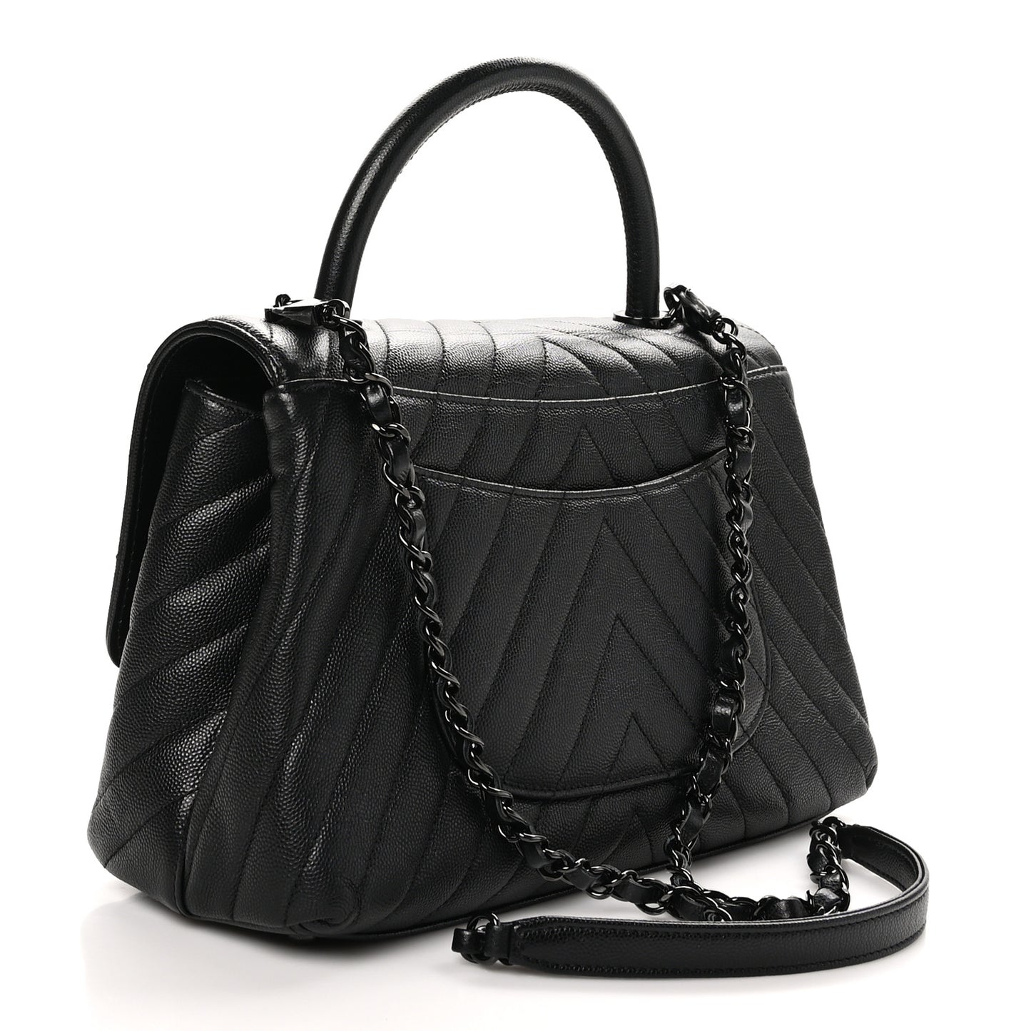 Caviar Chevron Quilted Small Coco Handle Flap So Black