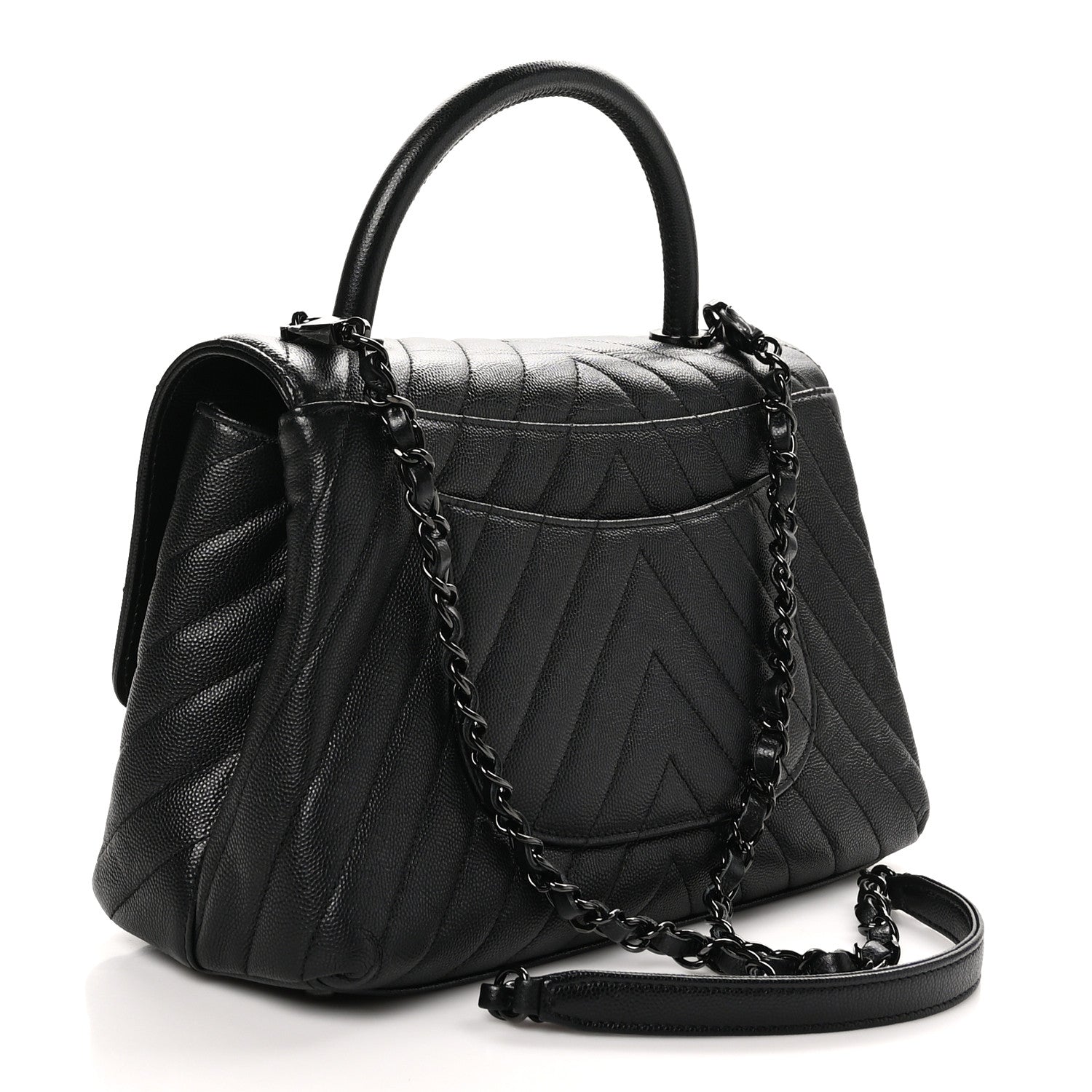 Chanel Caviar Chevron Quilted Small Coco Handle Flap So Black 3 of 10