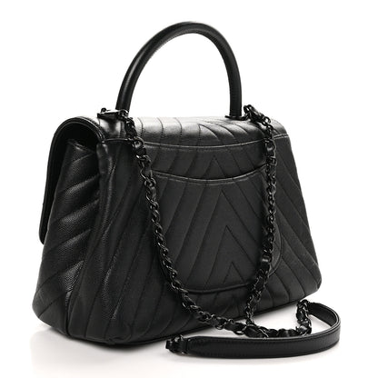 Chanel Caviar Chevron Quilted Small Coco Handle Flap So Black 3 of 10
