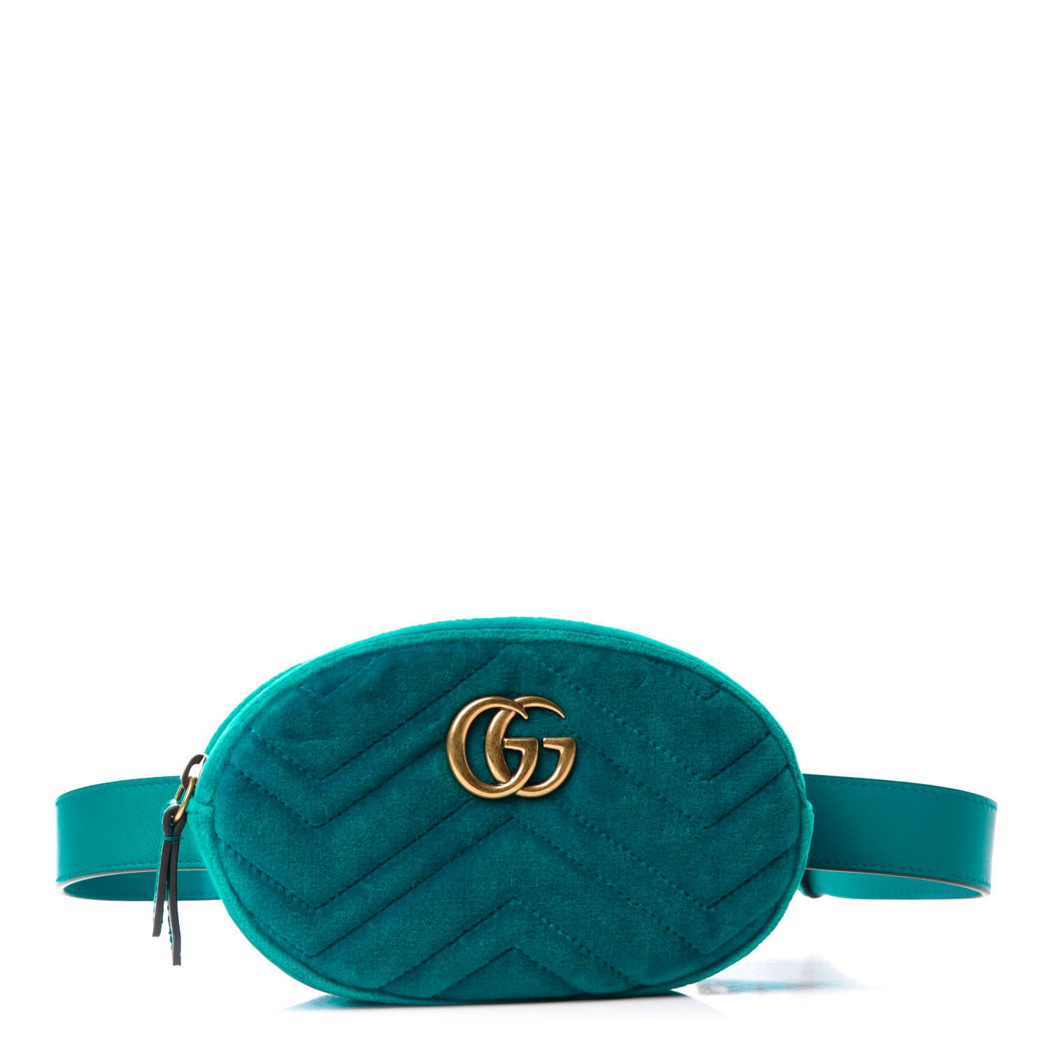 Gucci Velvet Matelasse GG Marmont Belt Bag 85 34 Pavone Cyan 1 of 11