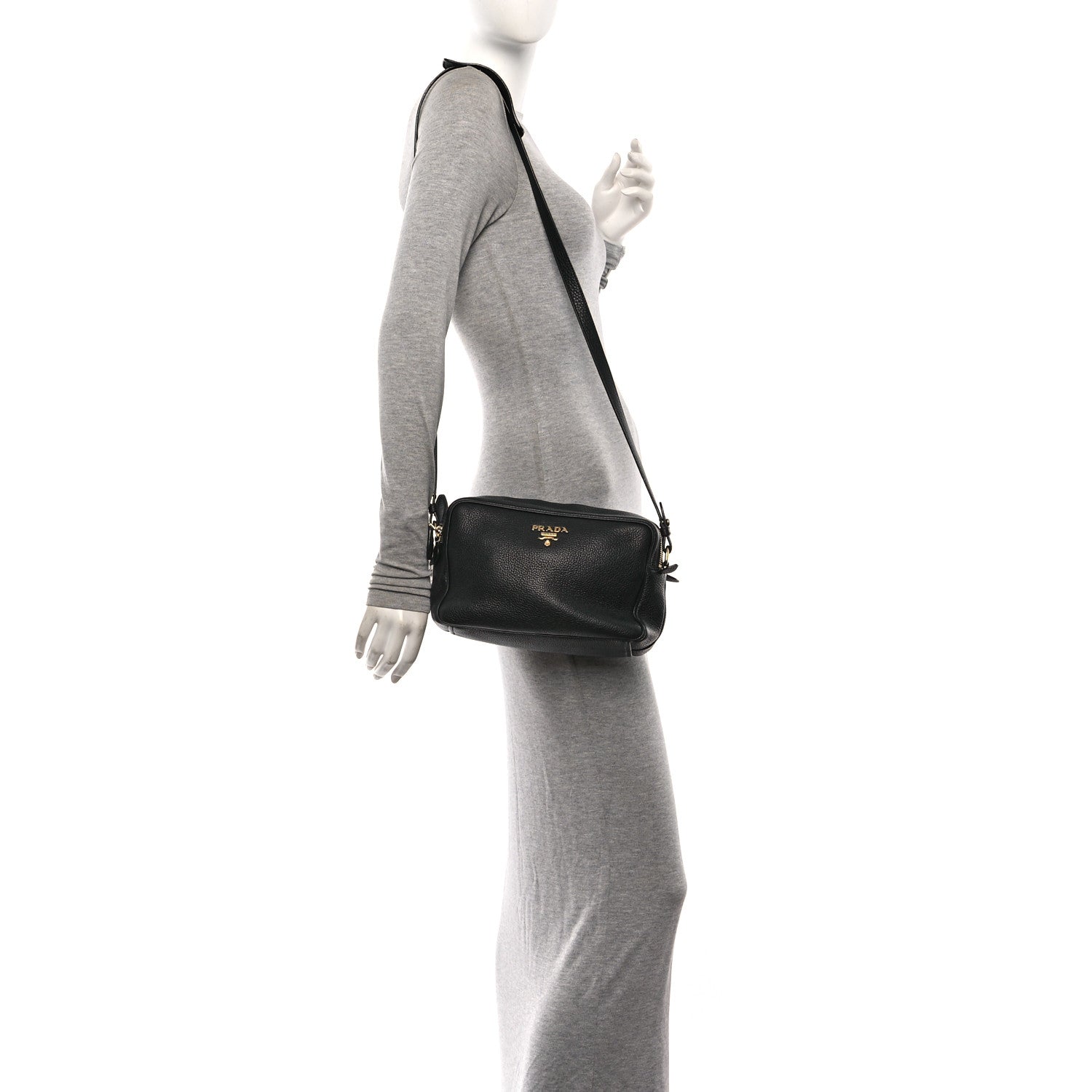 Prada Vitello Daino Medium Double Zip Shoulder Bag Black 2 of 9