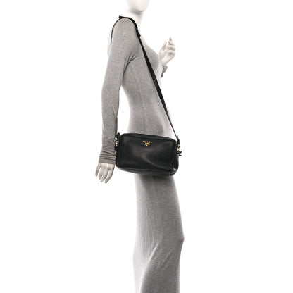 Prada Vitello Daino Medium Double Zip Shoulder Bag Black 2 of 9