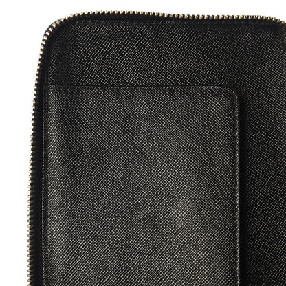 Prada Saffiano Metal Large Zip Around Travel Wallet Black 8 of 9
