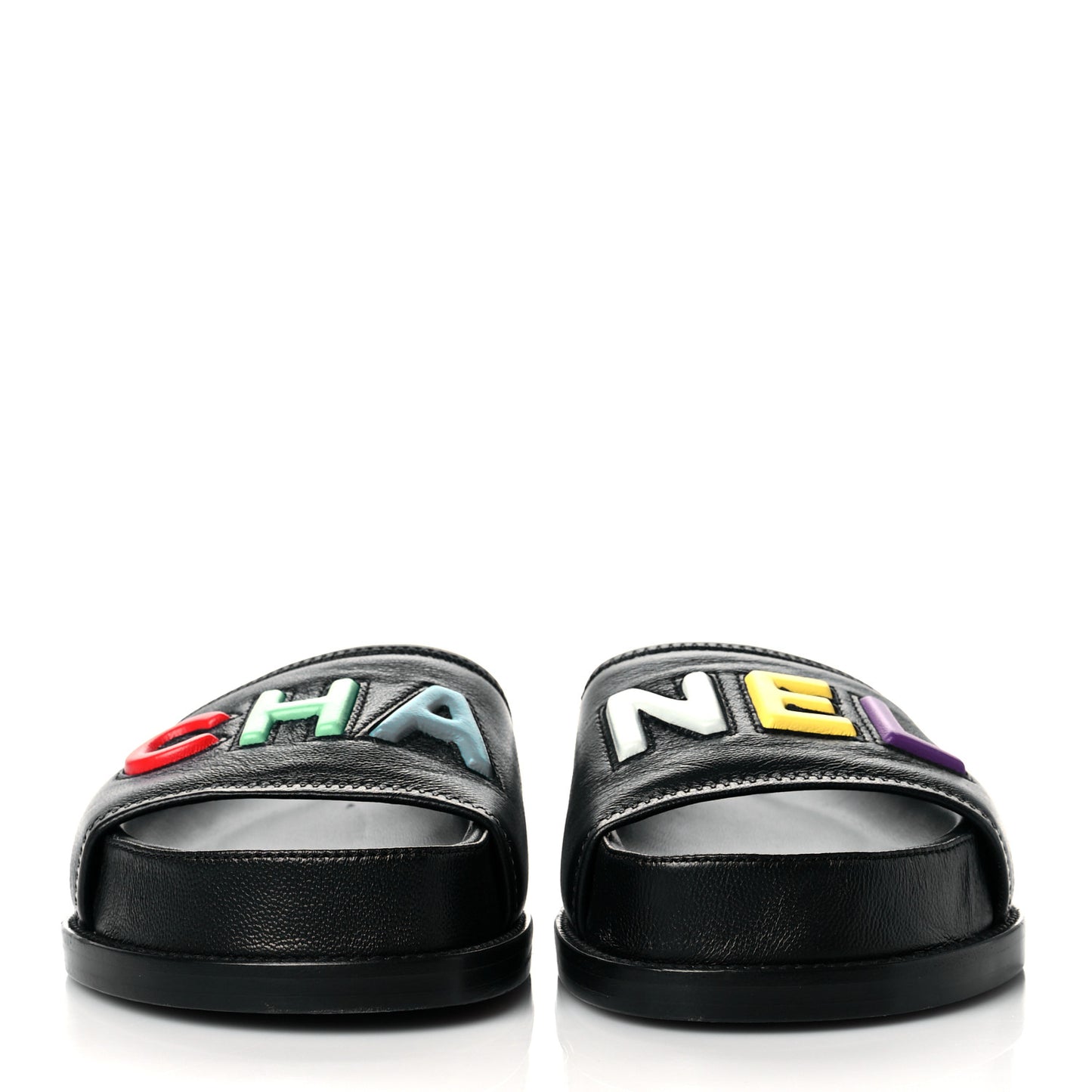 Lambskin Cha-Nel Mule Sandals 37 Black Multicolor