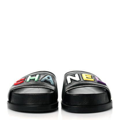 Chanel Lambskin Cha-Nel Mule Sandals 37 Black Multicolor 2 of 14