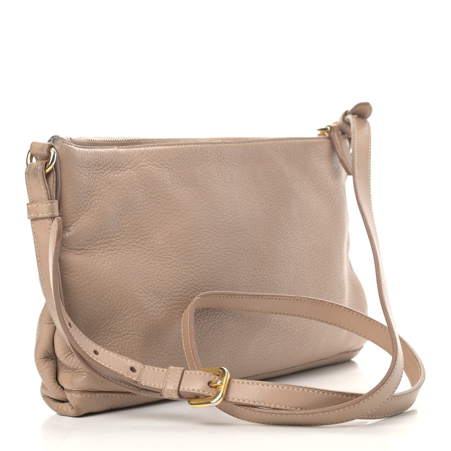 Vitello Daino Zippered Shoulder Bag Cammeo