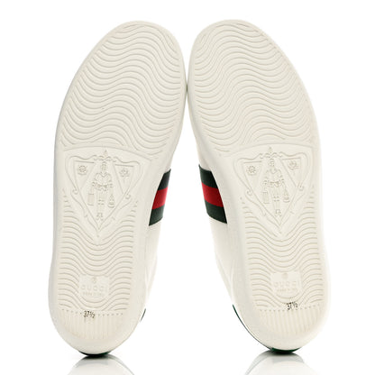 Gucci Calfskin Web Pig Kitten Embroidered Womens Ace Sneakers 37.5 White 5 of 9