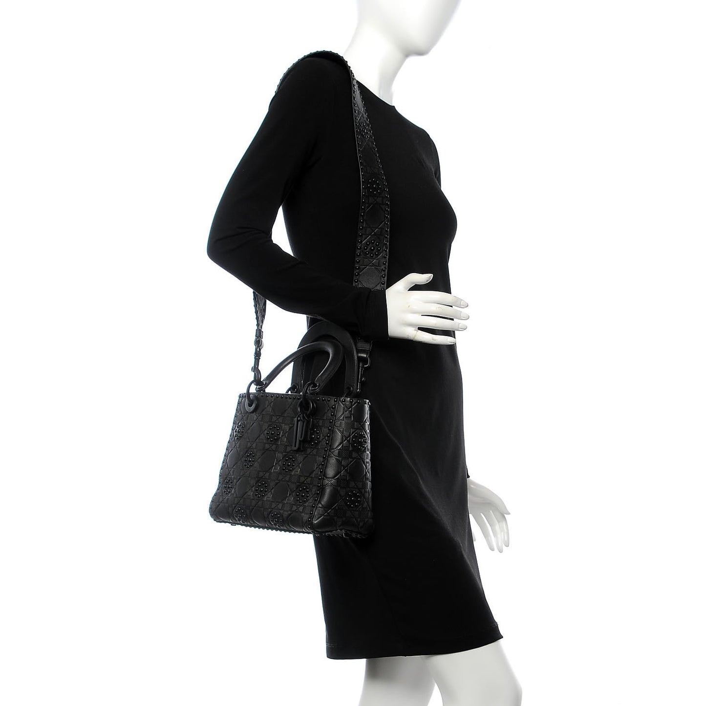 Lambskin Studded Matte Cannage Medium Lady Dior So Black