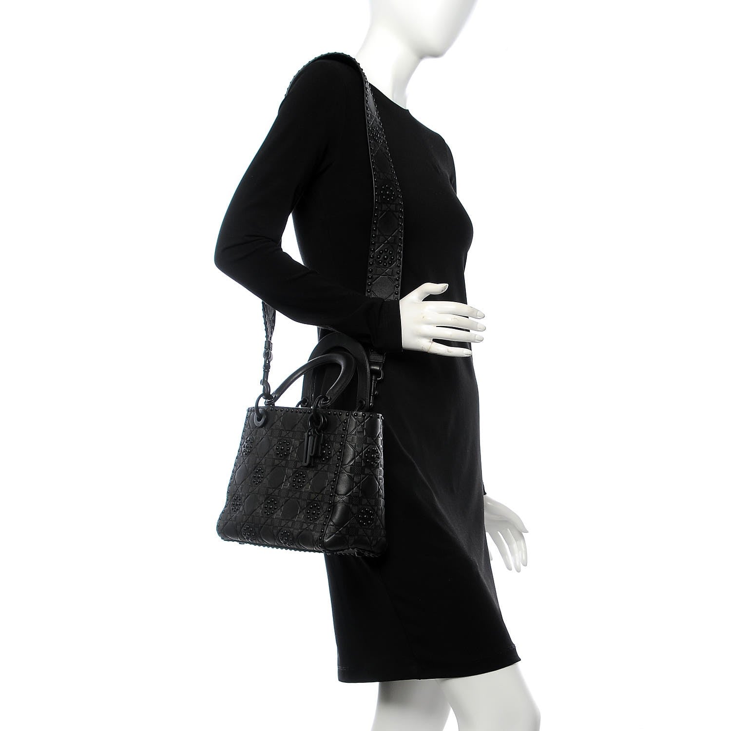 Christian Dior Lambskin Studded Matte Cannage Medium Lady Dior So Black 2 of 14