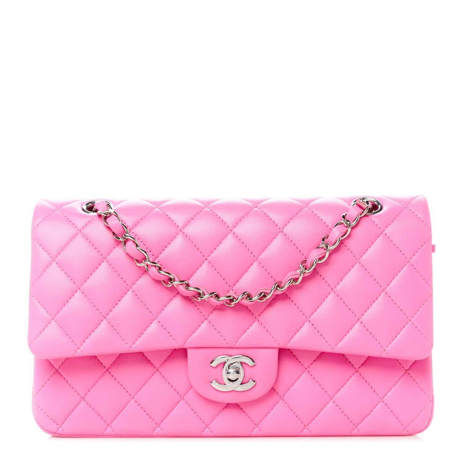 Chanel Lambskin Quilted Medium Double Flap Neon Pink 1 of 11