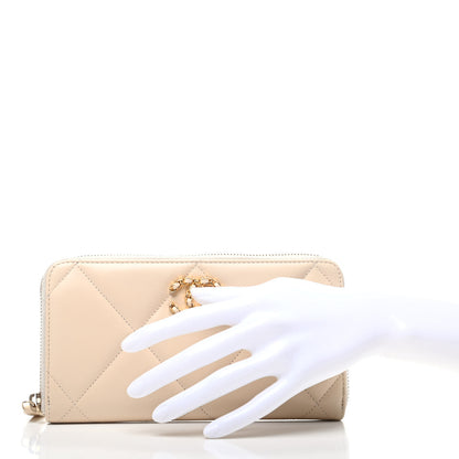 Chanel Shiny Goatskin Quilted 19 Long Zipped Around Wallet Beige 2 of 10