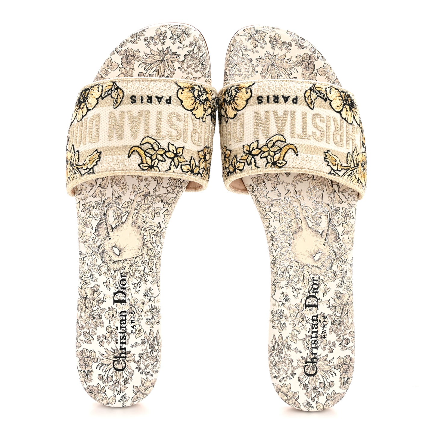 Cotton Strass Millefiori Embroidered Dway Slide Sandals 38.5 Gold