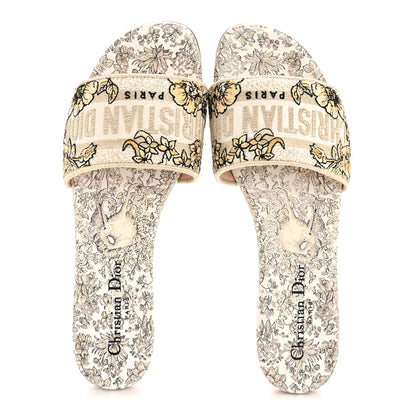 Christian Dior Cotton Strass Millefiori Embroidered Dway Slide Sandals 38.5 Gold 2 of 10
