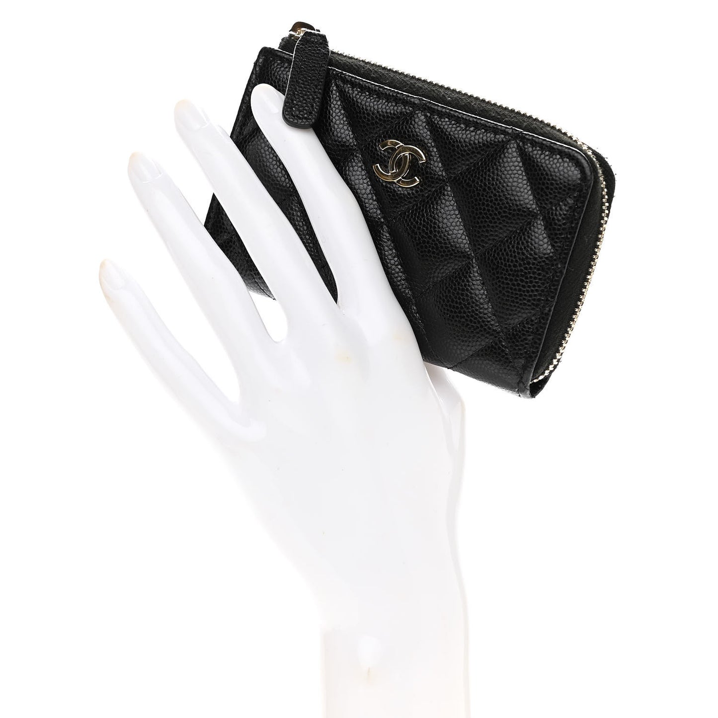 Caviar Quilted Zipped Key Holder Case Black