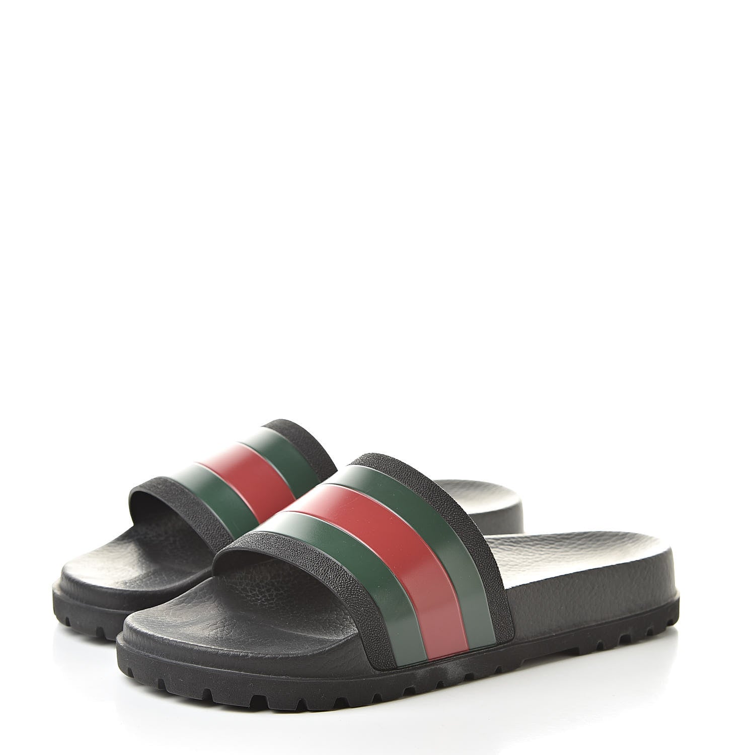 Gucci Rubber Web Mens Lug Sole Slide Sandals 9 Black Green Red 3 of 7