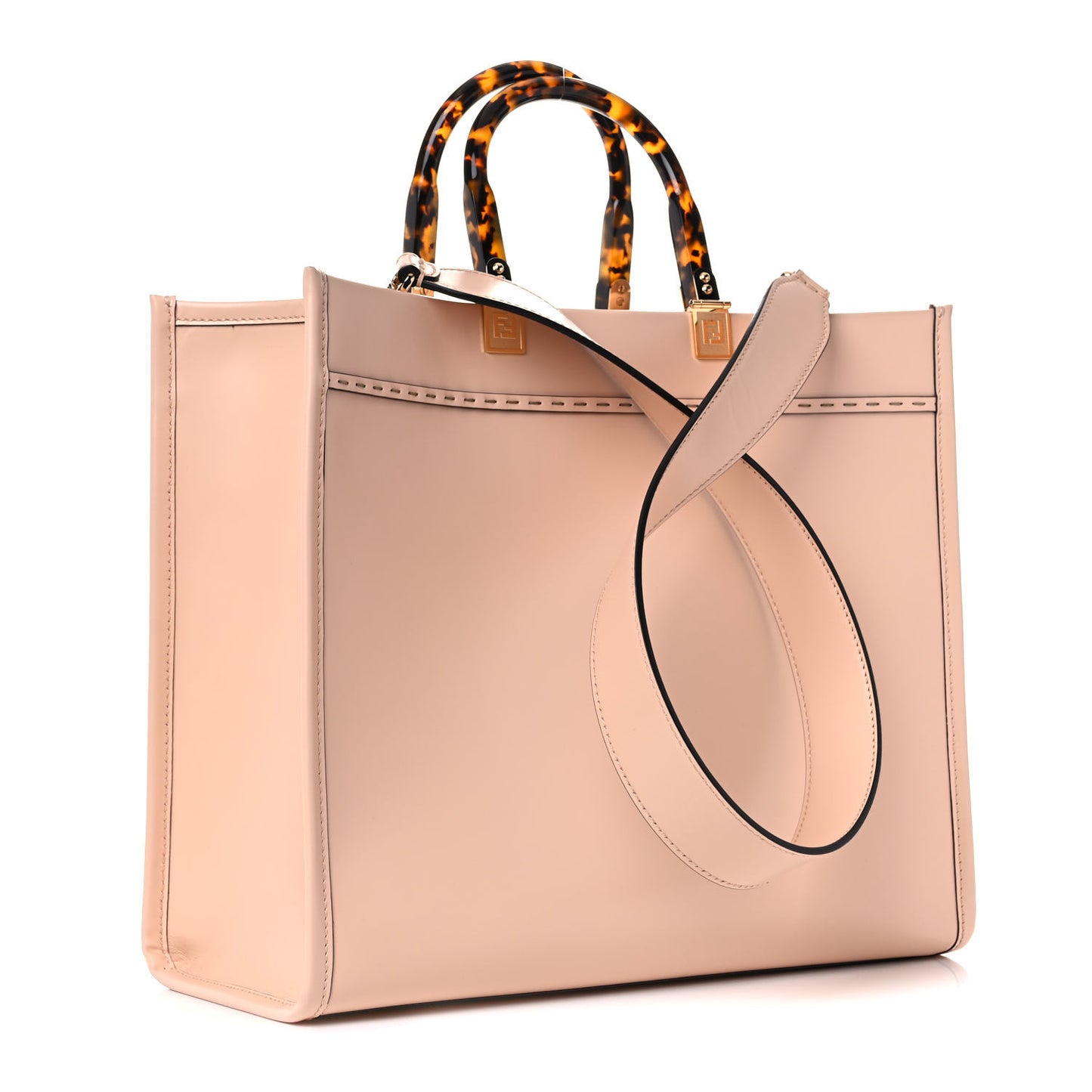 Vitello King Plexiglass Logo Embossed Medium Fendi Sunshine Shopper Tote Light Rose