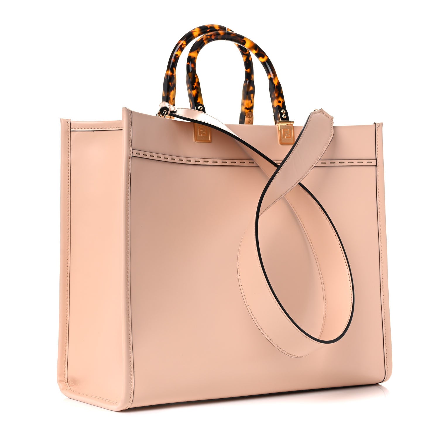 Fendi Vitello King Plexiglass Logo Embossed Medium Fendi Sunshine Shopper Tote Light Rose 3 of 15