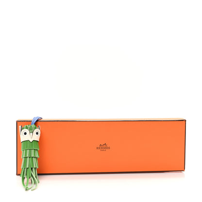 Hermes Milo Lambskin Epsom Chouette Bag Charm Vert Yucca Vert Cricket Bleu France Nata 5 of 5