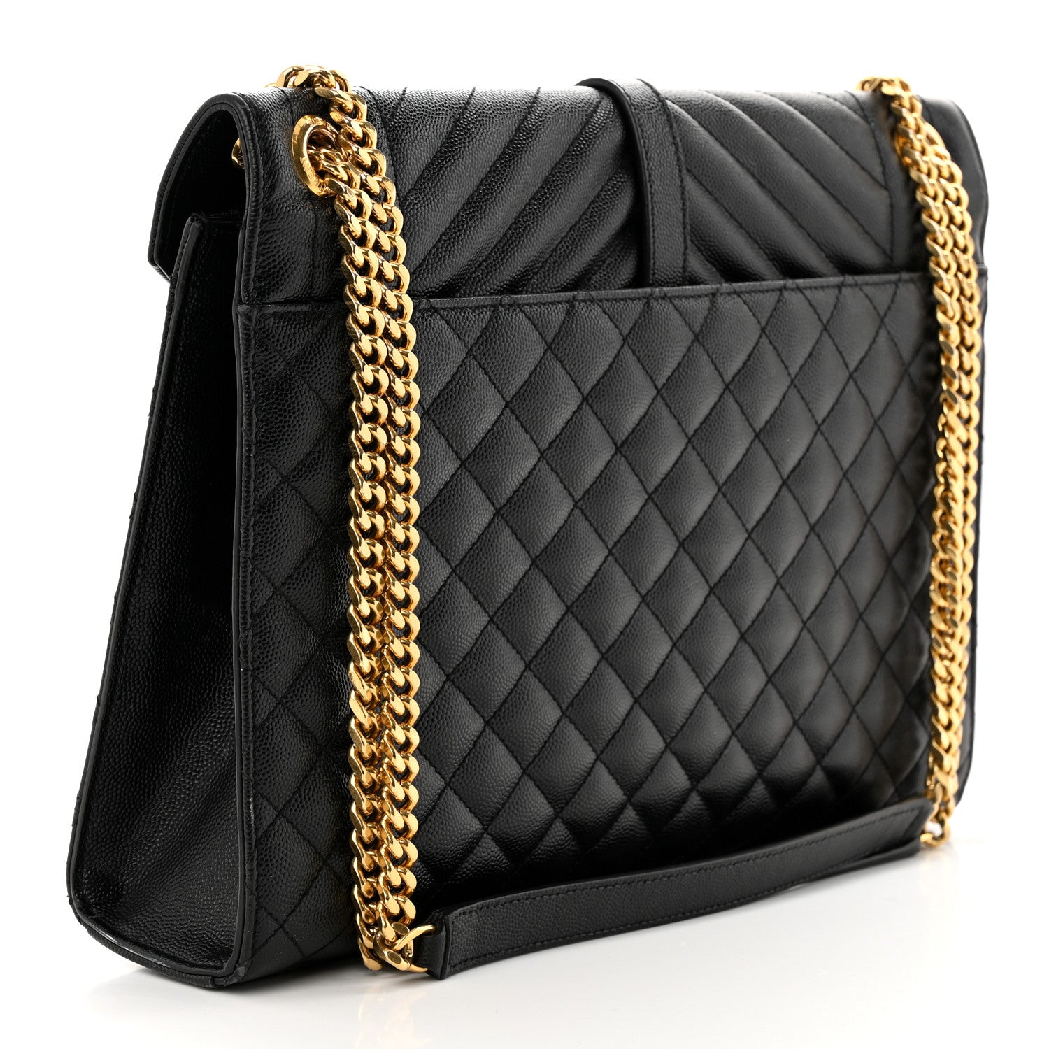 Saint Laurent Grain De Poudre Textured Mixed Matelasse Large Triquilt Monogram Satchel Black 3 of 15