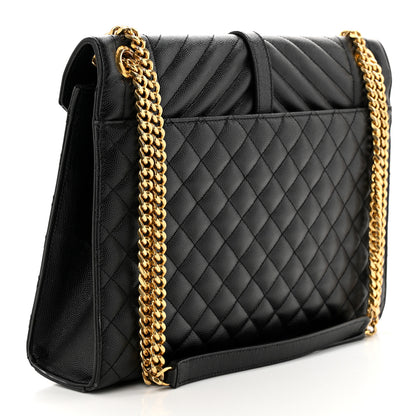 Saint Laurent Grain De Poudre Textured Mixed Matelasse Large Triquilt Monogram Satchel Black 3 of 15