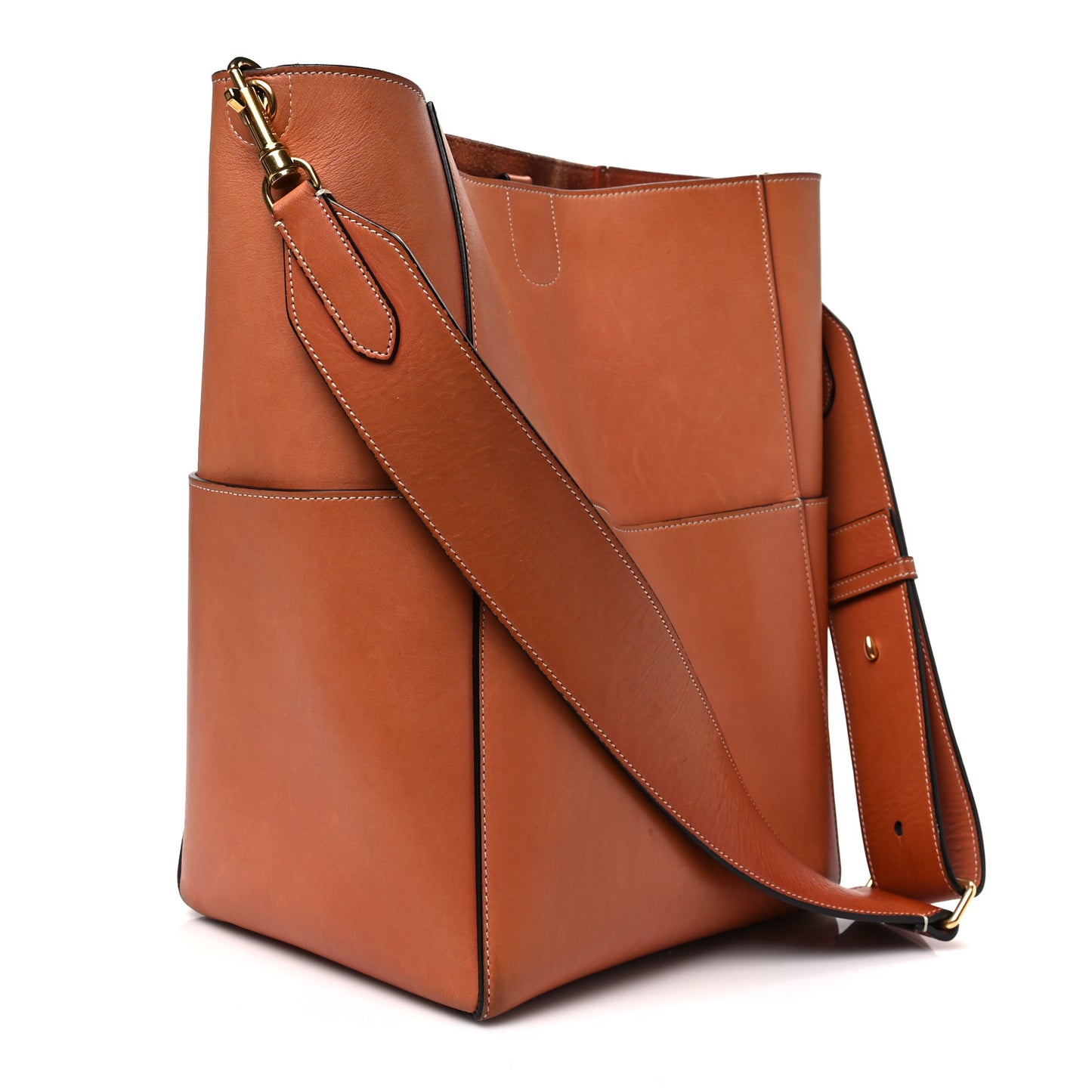 Natural Calfskin Sangle Bucket Bag Terracotta