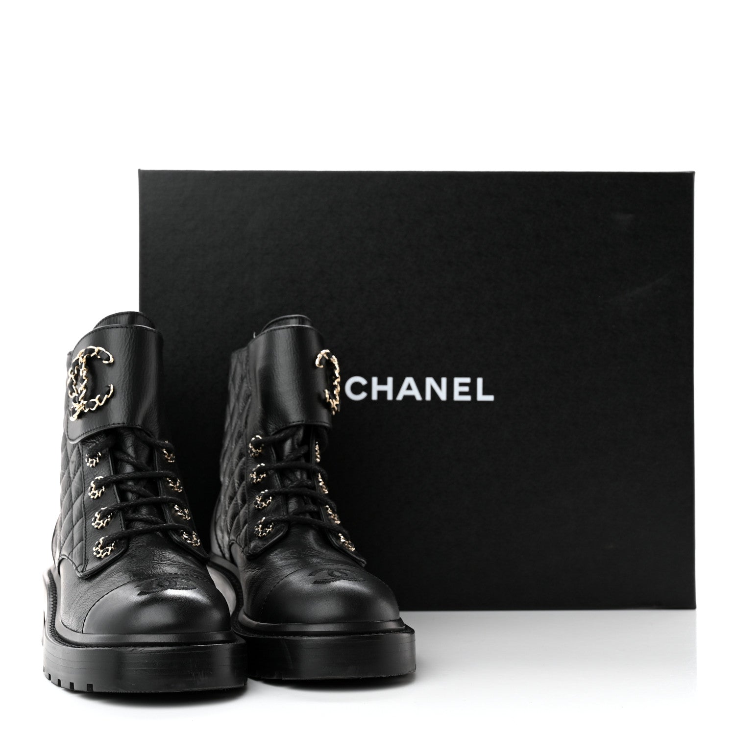 Chanel Shiny Goatskin Calfskin Quilted Lace Up Combat Boots 36.5 Black 11 of 11