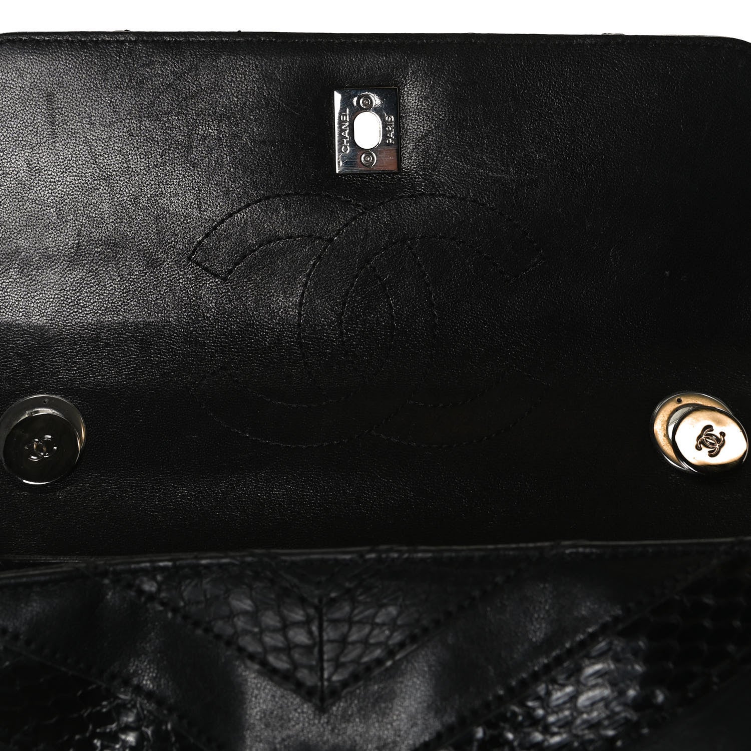 Chanel Calfskin Sheepskin Watersnake Chevron Quilted CC Small Trendy CC Dual Handle Flap Bag Black 13 of 13